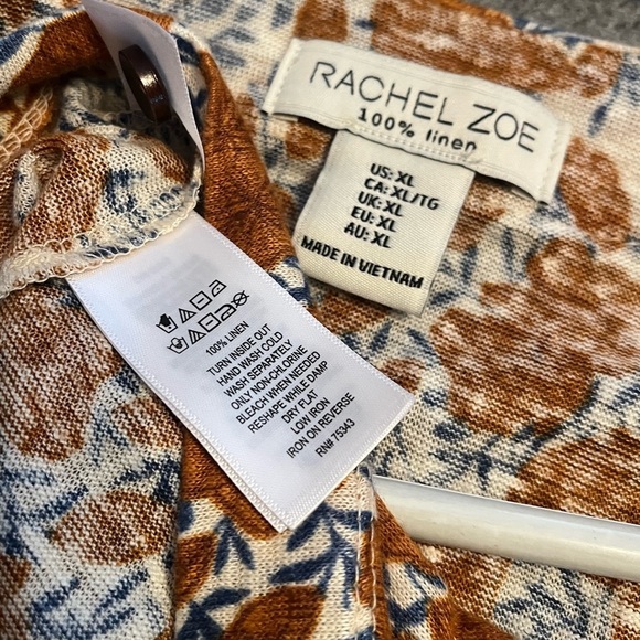 Rachel Zoe Linen Top Mustard floral Print Cap Sleeve Relax Fit Babydoll Prairie - Picture 6 of 7